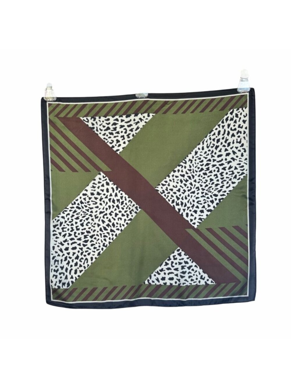 ✨Elegant Bandana Square Silky Scarf BLACK Green Animal Print Versatile Shawl New - Picture 6 of 7